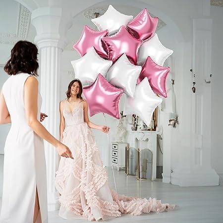 "White and Pink Star Balloons Set – 12 Pieces Practical and Easy to Inflate for Event and Party Decorations"