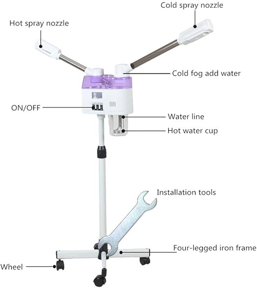 GL Enterprises 2 in 1 Hot & Cold Facial Steamer Machine,800W, Hot Mist Cold Mist,Double Tube,Ozone,Rolling Stand Base