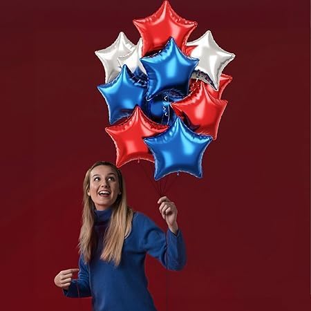 Silver Red Blue Star Balloons Set - 12 Pieces Practical and Easy to Inflate for Event Party Decoration