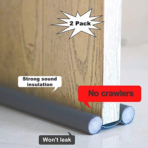 Door Draft Excluder (2 Pack), Upgraded Durable Leather Double Sided Door Foam Draft Excluder Tape SoundProof Sweep Stopper Weatherstrip, for Carpet Window Door Gap Seal