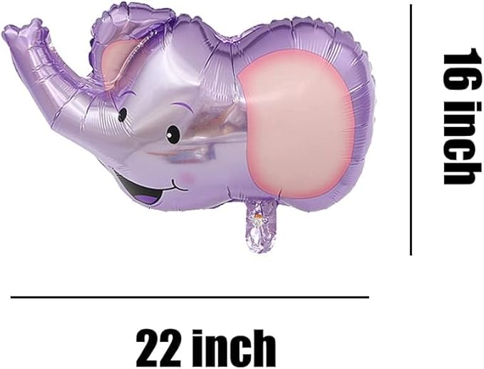 Elephant Shaped Foil Mylar Balloons, Set of 5, Purple, for Baby Shower, Kids' Birthday Party