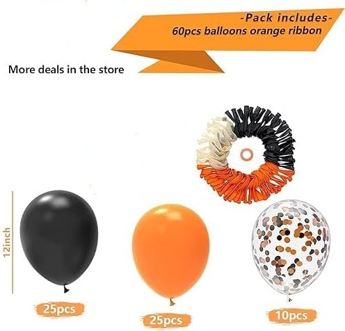 "Orange and Black Party Balloons Set with Confetti - Perfect Decoration for Halloween and Festive Events"