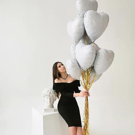 White Heart Foil Balloons - 10 Pcs, White Heart Foil Balloons, 18 Inch Valentines Day Balloons, White Love Foil Balloons Suitable for Helium for Valentine's Day Decorations, White Wedding