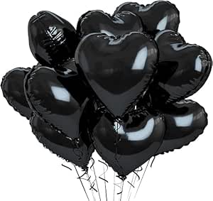 Heart Foil Balloons - 10 Pcs Black Heart Balloons, 18 Inch Valentines Day Balloons, Black Foil Balloons Helium Balloons for Valentine's Day Decorations, Wedding Party