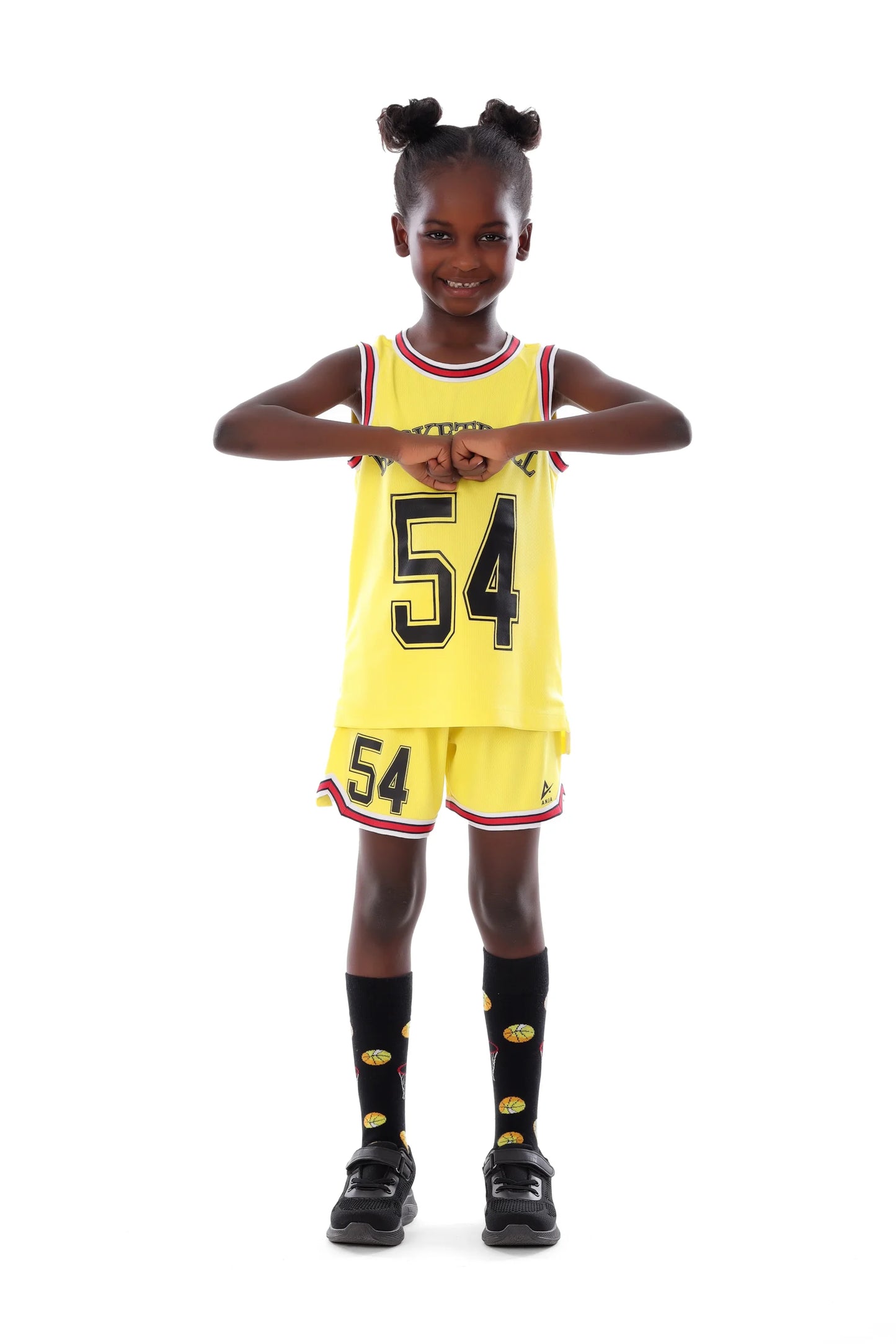 Girls’ Yellow Basketball Kit – Breathable Sleeveless Tank Top and Shorts