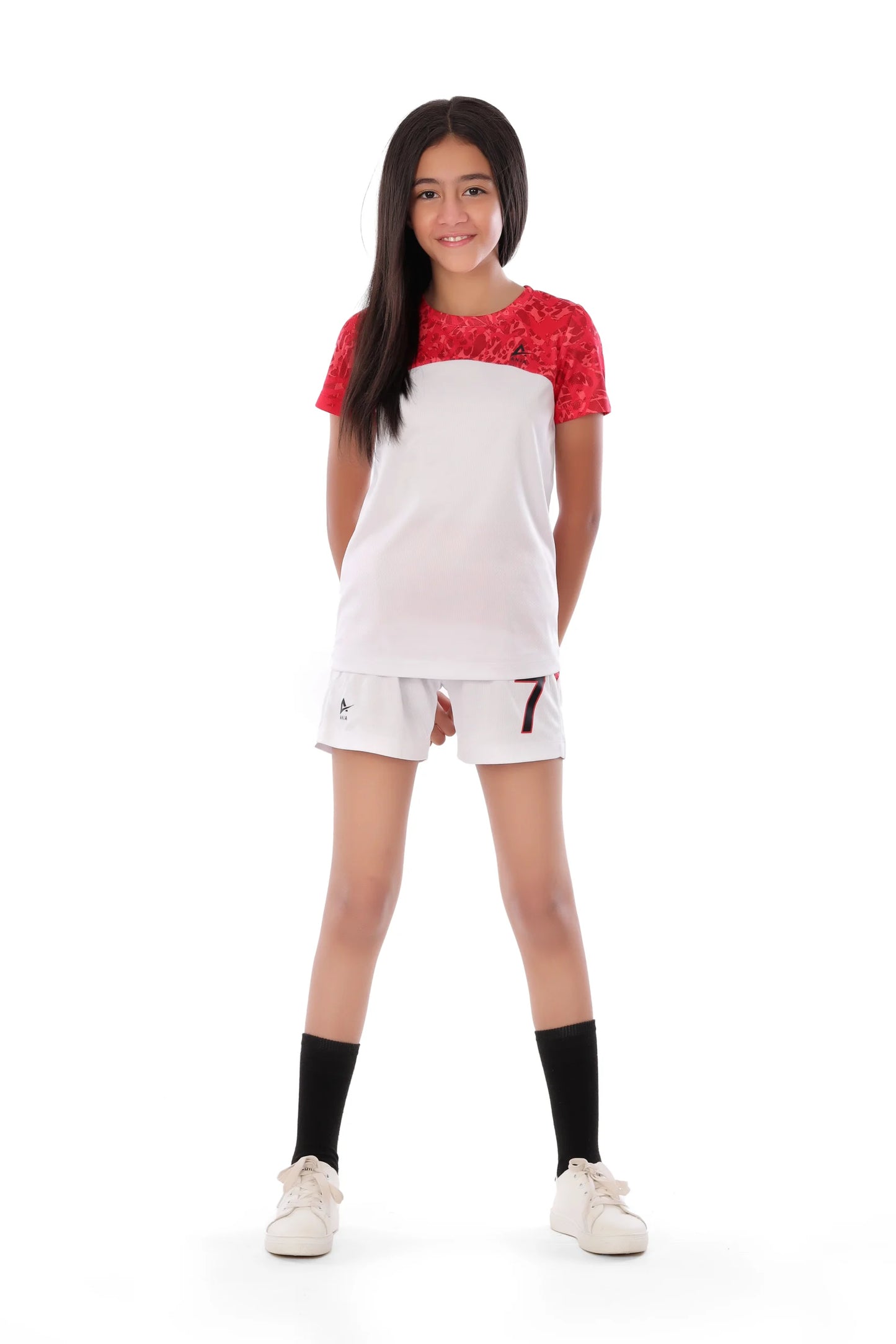 Girls’ White and Red Football Kit – Breathable, Comfortable Design