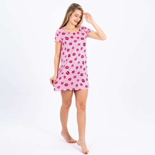 Zecotex Printed Short Nightgown With Half Sleeves In Synthetic Fabric / Summer Dress & Night Outfit / Elegant Nightgown In Soft Synthetic Material