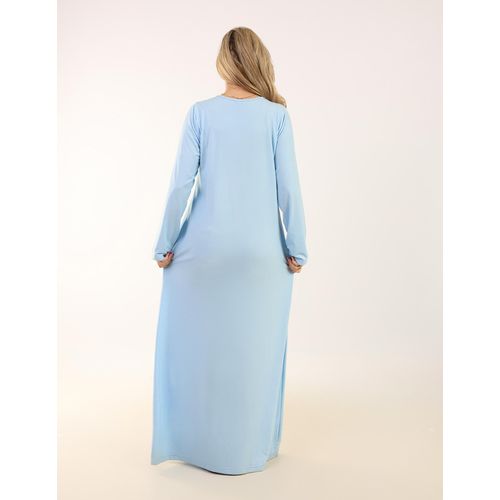 Zecotex "Summer Maxi Abaya / Light Blue Embroidered Long Dress / Elegant Long Sleeves / Viscose Maxi Dress / Lightweight Fabric For Maximum Comfort / Women's Loungewear"