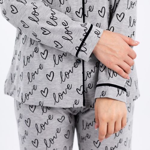 Zecotex "Cotton Pajama Set / Long Sleeve Blouse And Pants With Heart Print / Elegant & Lightweight Design / Ultimate Comfort Women's Homewear"