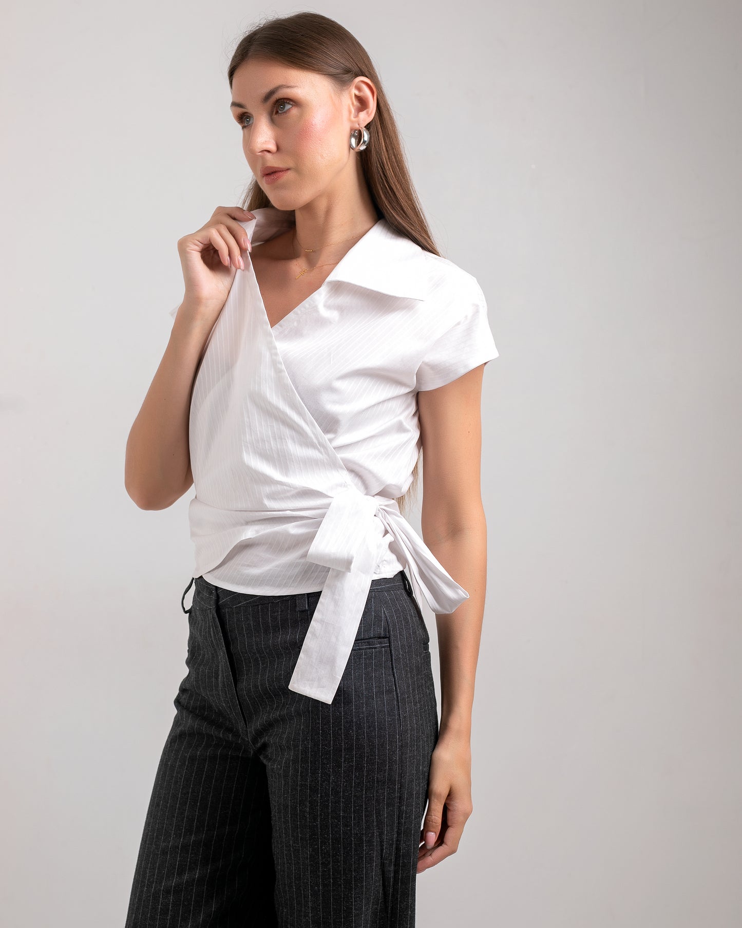 WRAP WHITE COTTON BLOUSE