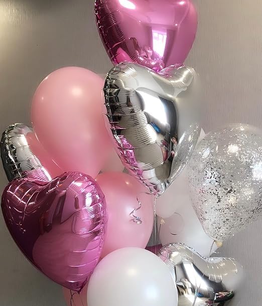 Silver Heart Foil Balloons - 10 Pcs Silver Heart Balloons, 18 Inch Valentines Day Balloons, Love Foil Balloons Helium Balloons for Birthday Decoration, Valentine's Day, Wedding, Baby Shower
