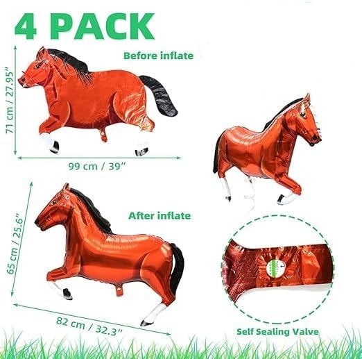 4 Pcs Horse Balloons Horse Balloons Aluminum Foil Balloons Perfect for Horse Theme Party Decorations, Such as Birthday Party, Baby Shower, Cowboy Party.