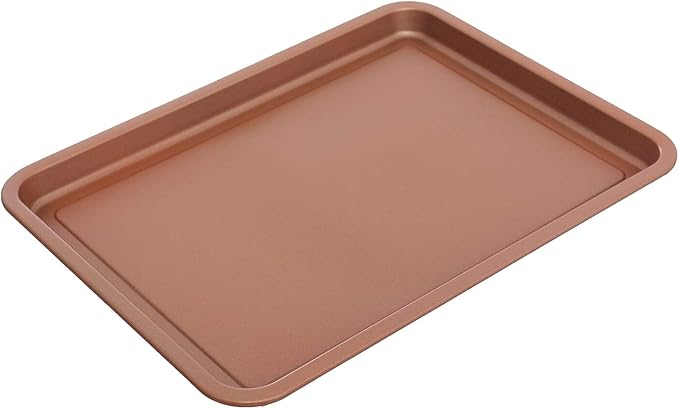 Rectangular Coppery Crispy Tray Set Of 2 Pieces (Non Stick Basket - Serving Tray) Perfect For Oven - Copper