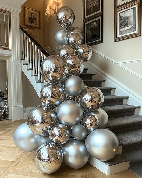 High Quality Blue Latex Balloons, 12 Inch Perfect for Birthday Party, Wedding, Special Event Decoration, Air or Helium Inflatable, Includes 100 Balloons (Chrome Nickel Silver)