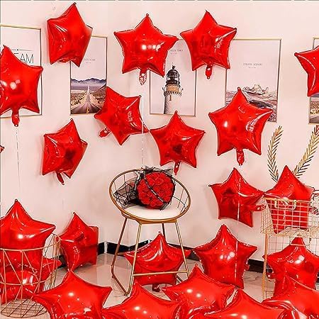 10 Pack 18 Inch Red Star Foil Balloons - Unique Decoration Balloons for Birthday Party, Wedding, Special Event - Helium or Air Inflatable