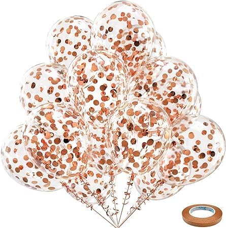 High Quality Blue Latex Balloons, 12 Inch Perfect for Birthday Party, Wedding, Special Event Decoration, Air or Helium Inflatable Balloons Contains 100 Balloons (Clear Rose Gold Sequins)