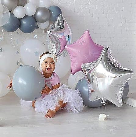 10 Pack 18 Inch Silver Star Foil Balloons - Unique Decoration Balloons for Birthday Party, Wedding, Special Event - Helium or Air Inflatable