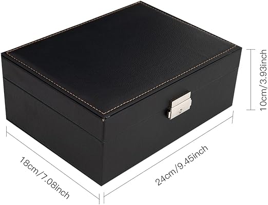 Eirsdoik Black Leather Jewelry Box Organizer with Lock,2-Layer Removable Display Storage Travel Case for Necklaces,Rings, Earrings,Bracelets