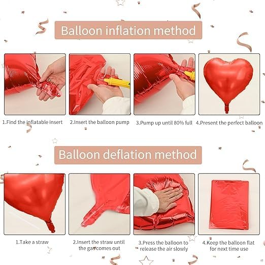 Rose Gold Heart Balloons Set Perfect for adding a romantic and festive touch to any special occasion.18 inch aluminum foil balloons come in a delightful array of red