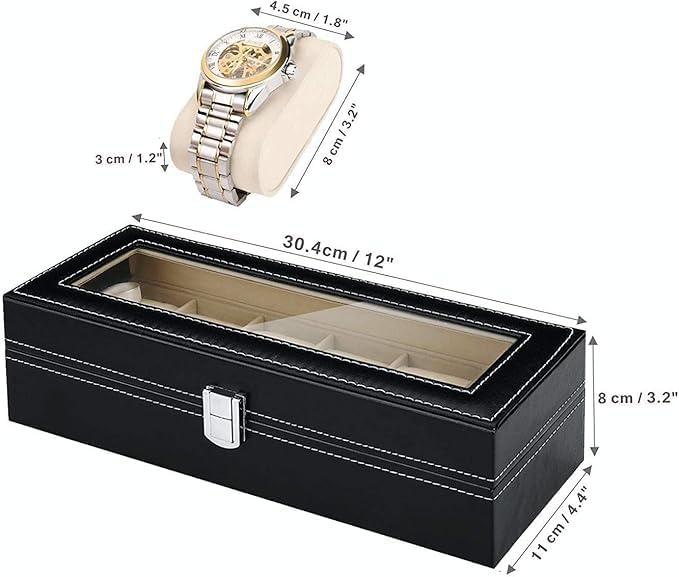 Watch Organizer, 6 Slot Watch Box PU Leather Watch Storage Case with Lock and Key, Birthday Fathers Day Mothers Gifts Presents for Men and Women