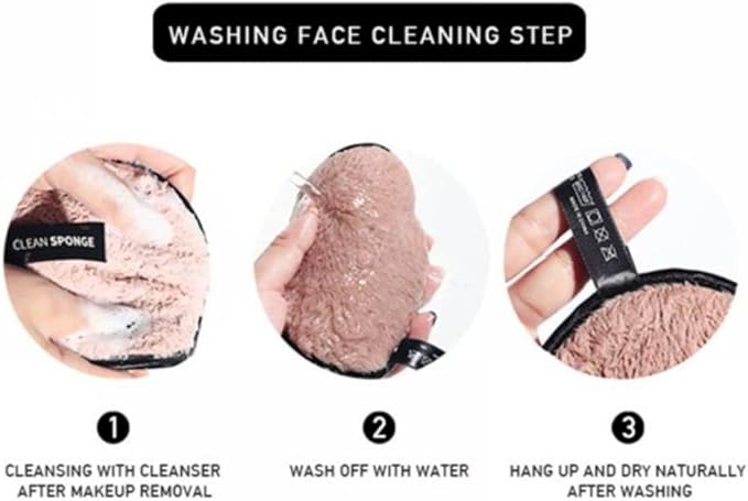 Fiber Makeup Remover Pad Reusable Face Cleaning Sponge Cosmetic Puff (Pink)