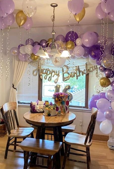 "Premium Party Balloons Set - Elegant Mix of Purple, Lavender, White, and Gold - Perfect for Weddings, Birthdays, and Fancy Events Decoration"