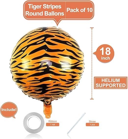 10 Pcs 18 Inch Aluminum Foil Balloons Tiger Print Animal Balloons Tiger Balloons Wild Safari Balloons Perfect for Birthday Party Decoration (Tiger)