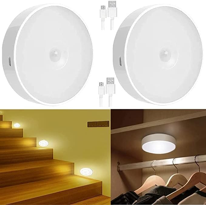 NAARI VILLA" USB Rechargeable Human Body Motion Sensor Induction Night Lamp Light with Magnetic Base for Home, Car, Indoor, Stairs, Wardrobe, Kitchen, Cupboard, Basement (WARM/1PC)