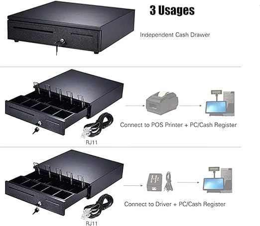 Dotpot Smart Cash Drawer Metal, for Point of Sale (POS) System, 5 Cash/5 Coin, Cash Drawer Multicolor