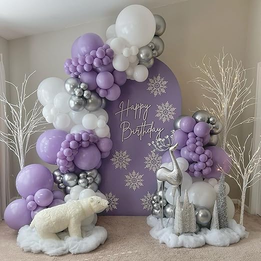 "Magical Purple Balloons Set - Mix of Violet, Lavender, Silver, and Clear Balloons with Silver Crystal Accents - Decorate Your Party with Style and Class"