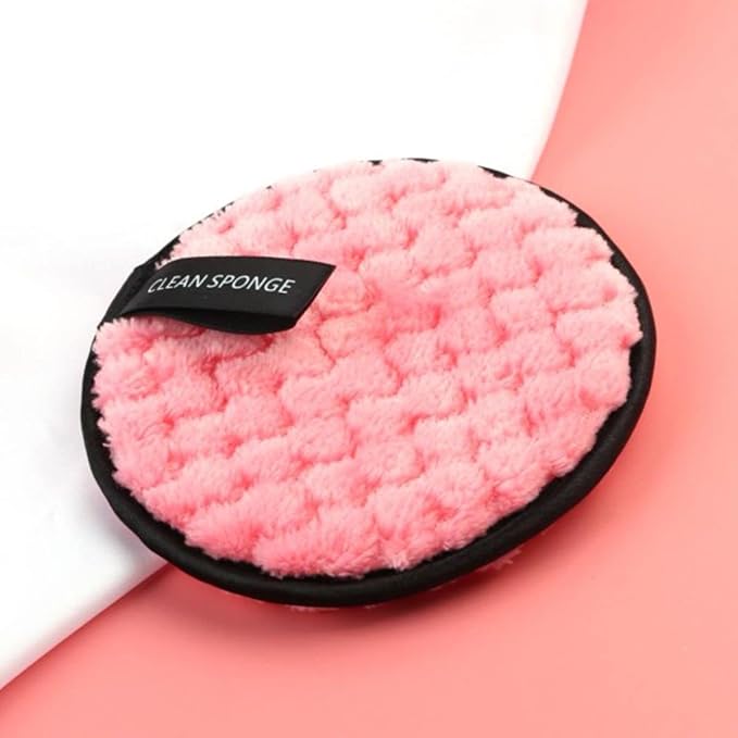 Fiber Makeup Remover Pad Reusable Face Cleaning Sponge Cosmetic Puff (Pink)