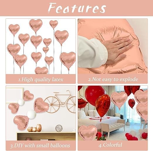 Rose Gold Foil Heart Balloons 10pcs Rose Gold Heart Balloons 18 Inch Valentines Day Balloons Helium Balloons for Birthday Wedding Valentine's Day Birthday Party Decorations