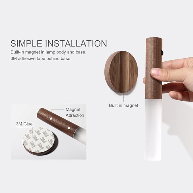 LANDGOO Motion Sensor Night Lights Magnet Body Sensor Hallway, Rechargeable Led Light Portable Stairway, Wooden Wall Sconce Battery Powered Cabinet Lights(Walnut Wood 2PCS)