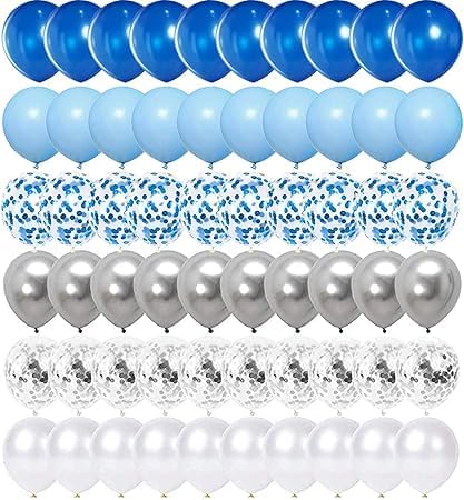 "Premium Party Balloons Set - Blue and Silver Colors with Clear Blue and Silver Confetti Balloons - Perfect for Events and Birthdays"