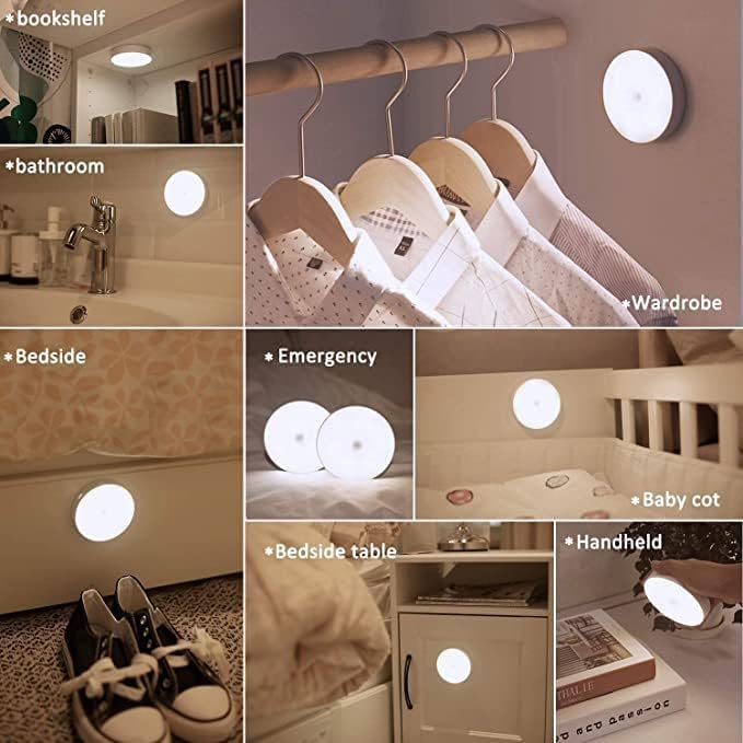 NAARI VILLA" USB Rechargeable Human Body Motion Sensor Induction Night Lamp Light with Magnetic Base for Home, Car, Indoor, Stairs, Wardrobe, Kitchen, Cupboard, Basement (WARM/1PC)