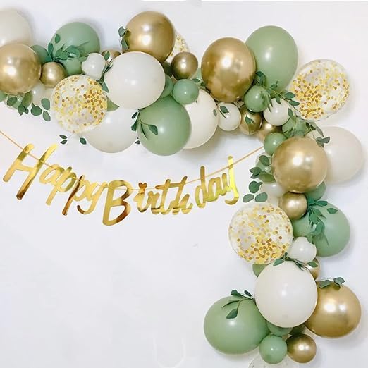 Sage Green Gold White Party Balloons, 50Pcs Sage Green and Gold Confetti Party Balloons For Birthday Baby Shower Engagement Wedding Anniversary Party Decorations