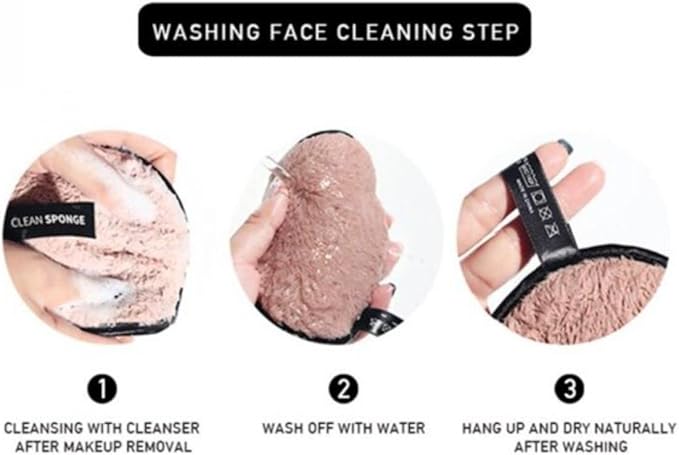 Fiber Makeup Remover Pad Reusable Face Cleaning Sponge Cosmetic Puff (Pink)