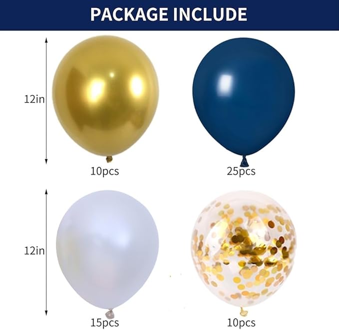 Blue Gold White Balloons and Gold Confetti Balloons for Wedding Bridal Shower Birthday Baby Shower Party Decoration