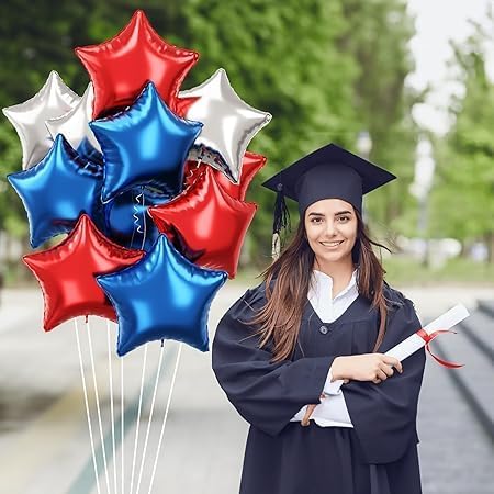 Silver Red Blue Star Balloons Set - 12 Pieces Practical and Easy to Inflate for Event Party Decoration