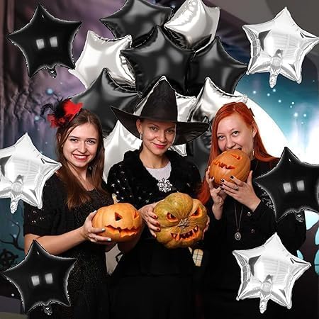 Silver and Black Star Balloons Set - 12 Pieces Easy to Inflate for Wedding Birthday Special Occasion Decoration
