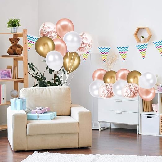 Rose Gold Foil Latex Balloons 60pcs 12 Inch White Gold Foil Balloons Rose Gold Foil Balloons for Decoration Use Perfect for Party Decoration