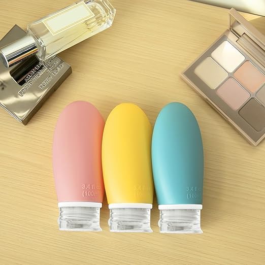 100ml Silicone Travel Bottle for Toiletries, 3 Pack Leak Proof Refillable Travel Containers Squeezable Travel Accessories for Shampoos, Conditioner and Cream, BPA Free and TSA Approved