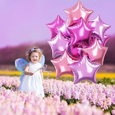 "Pink Star Pink Glitter and Mauve Balloons Set – 12 Pcs Practical and Easy to Inflate Event Party Decorations" (Pink, Mauve, Glitter Purple)