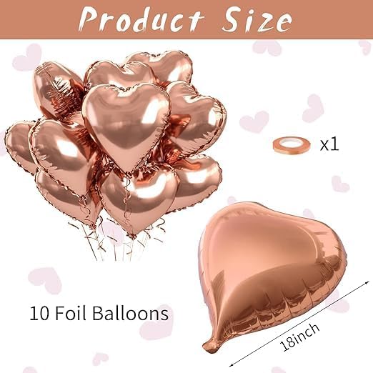 Rose Gold Foil Heart Balloons 10pcs Rose Gold Heart Balloons 18 Inch Valentines Day Balloons Helium Balloons for Birthday Wedding Valentine's Day Birthday Party Decorations