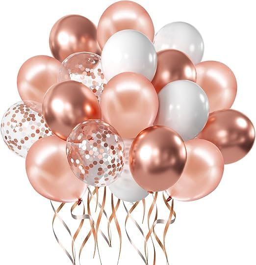 Rose Gold Foil Balloons 50 Pcs 12 Inch White Rose Gold Foil Balloons for Balloon Decoration Made of Premium Latex for Durable and Safe Use Perfect for Party Decoration