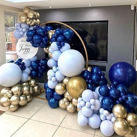 Blue and Gold Birthday Balloons Set - 50 Pcs Birthday Party Decorations for Wedding, Graduation - with Adhesive Tapes and Glitter Gold Accents Balloon Decoration