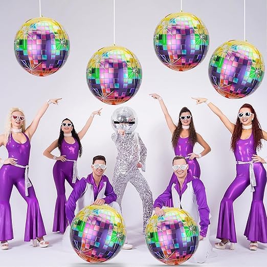 Set of 6 3D Disco Mirror Balloons, Elegant Design Shiny Rainbow Color, Perfect for Parties and Special Occasions