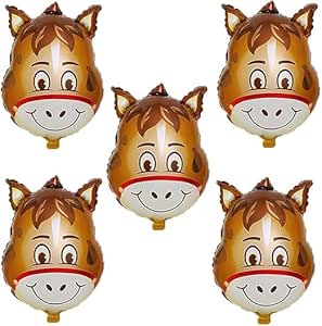 Horse Face Balloons - Donkey Foil Myla Balloons, Farm Animal Balloons for Baby Shower Farm Animal Themed Birthday Party, 5 Pcs Decoration Kit