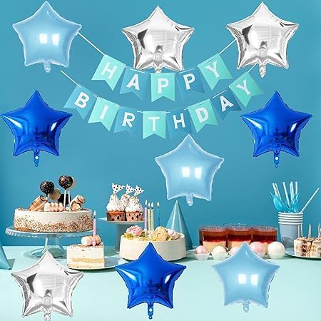 "Blue Brown Silver Star Balloons Set – 12 Pieces Practical and Easy to Inflate Event and Party Decorations"