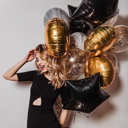 Pack of 10 Black Star Foil Balloons 18 Inch - Unique Decoration Balloons for Birthday Party, Wedding, Special Event - Helium or Air Inflatable